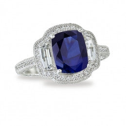 Lafonn Lab-Created Sapphire and Simulated Diamond Ring in Sterling Silver Bonded with Platinum, Size 7