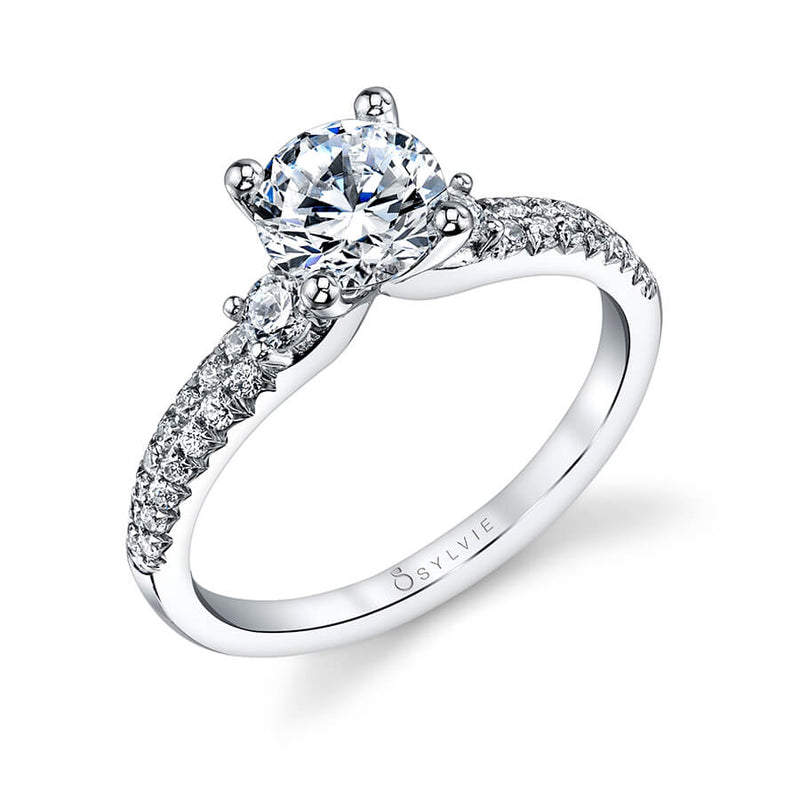 Sylvie Collection .37ctw Diamond Semi-Mount in 14K White Gold with Double Row Band and two side stones