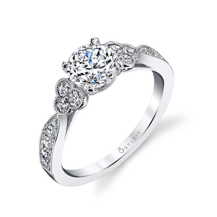 Sylvie 14K White Gold .48ctw Diamond Vintage Style Engagement Ring Semi-Mount (82780)