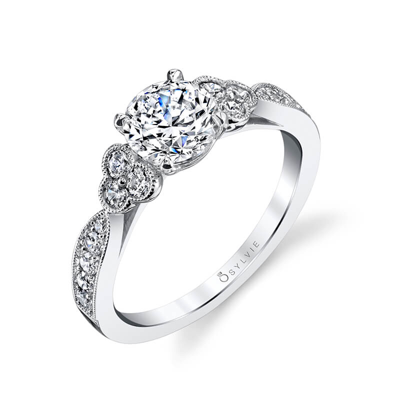 Sylvie Collection 14K White Gold .48ctw Diamond Vintage Style Engagement Ring Semi-Mount 