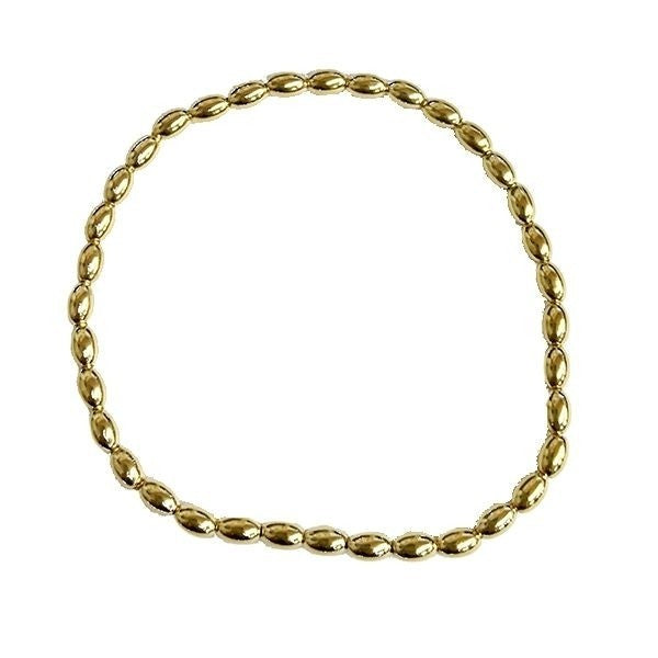 Southern Gates Sterling Silver 3mm Gold Plated Sterling Silver Rice Bead Bracelet Elastic, 7