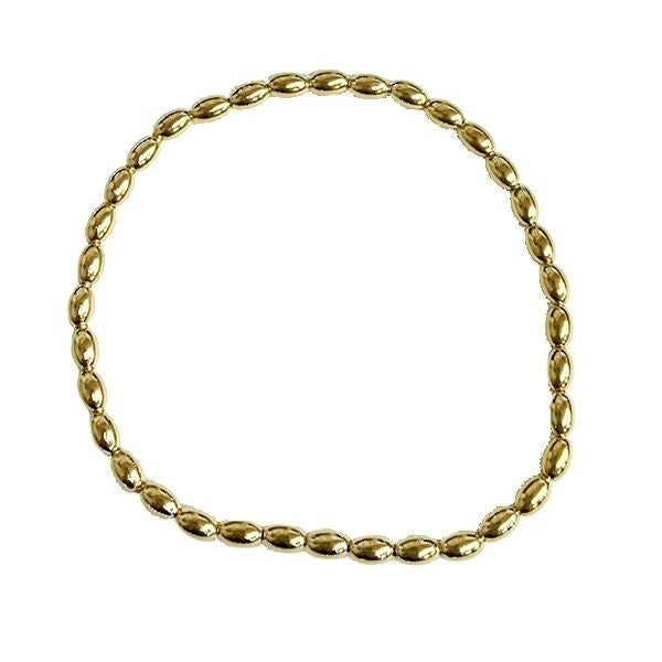 Southern Gates Sterling Silver 3mm Gold Plated Sterling Silver Rice Bead Bracelet Elastic, 6