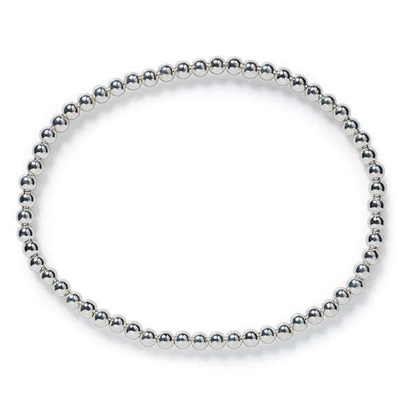 Southern Gates 3mm Sterling Silver Round Bead Elastic, Bracelet. 7