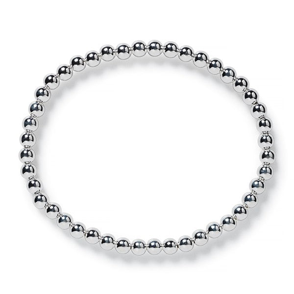 Southern Gates 4mm Sterling Silver Round Bead Elastic, Bracelet. 6