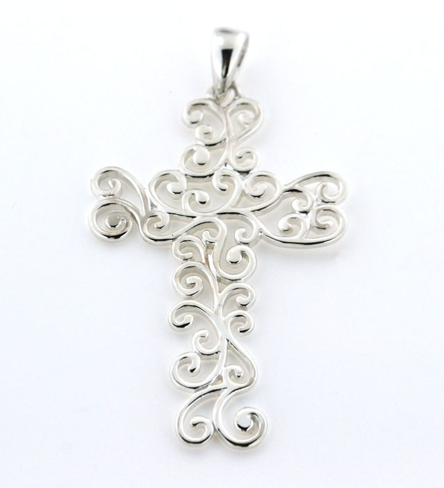 Southern Gates Sterling Silver Large Swirl Cross Pendant 