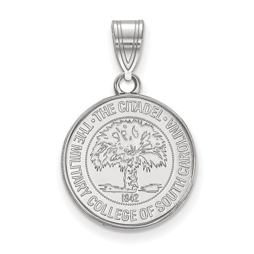 Sterling Silver LogoArt Officially Licensed The Citadel Crest Pendant, Medium (90128)