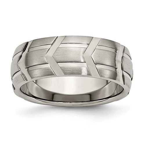 Titanium 8mm Chevron Design Satin And Polished Band, Size 11 (90135)