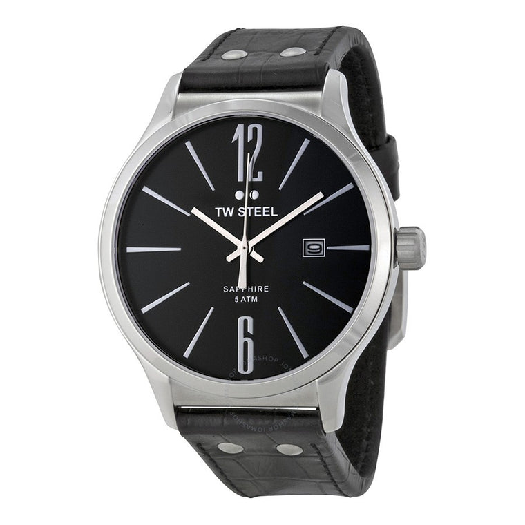 TW Steel Slim 45mm Titanium Dial Black Leather Band Watch (82809)