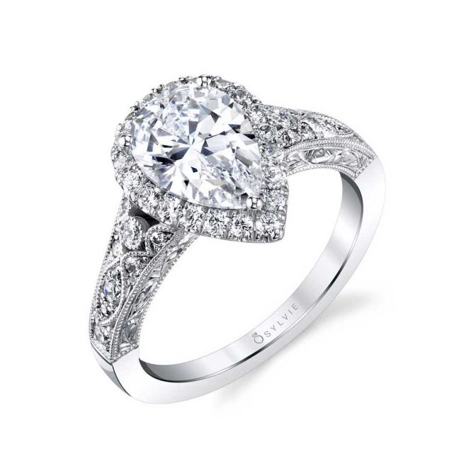 Sylvie 14K White Gold .38ctw Diamond Vintage Style Engagement Ring Semi-Mount (91471)