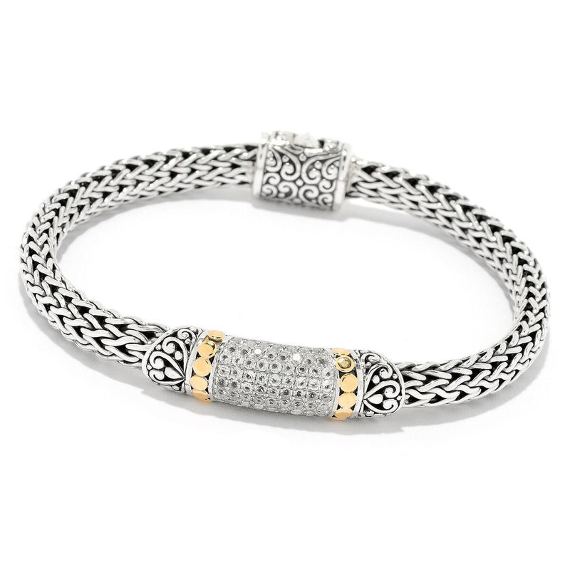 Samuel B Sterling Silver and 18K Yellow Gold White Topaz Pave Bracelet